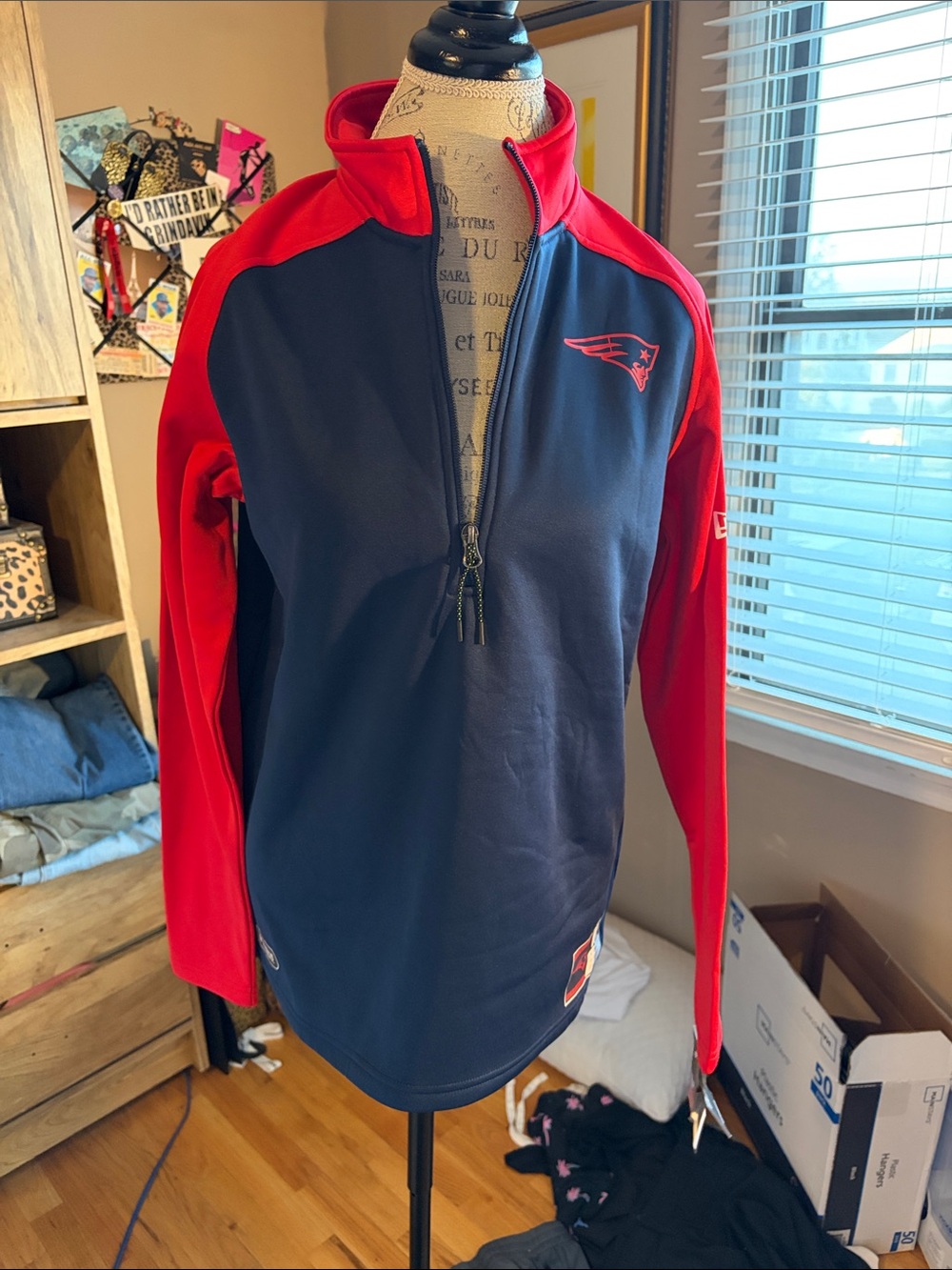New England Patriots Navy & Red Quarter-Zip Pullover - Medium